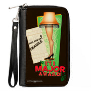 PU Zip Around Wallet Rectangle - A Christmas Story Lamp IT'S A MAJOR AWARD Quote Black/Green/Red Clutch Zip Around Wallets A Christmas Story