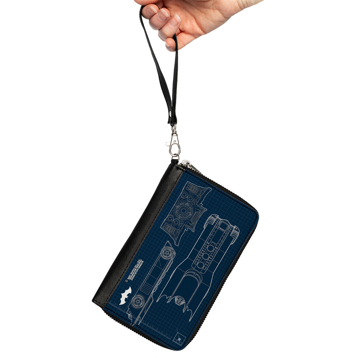 Women's PU Zip Around Wallet Rectangle - Batman Batmobile Blueprint Tech Turns Blues White Clutch Zip Around Wallets DC Comics   