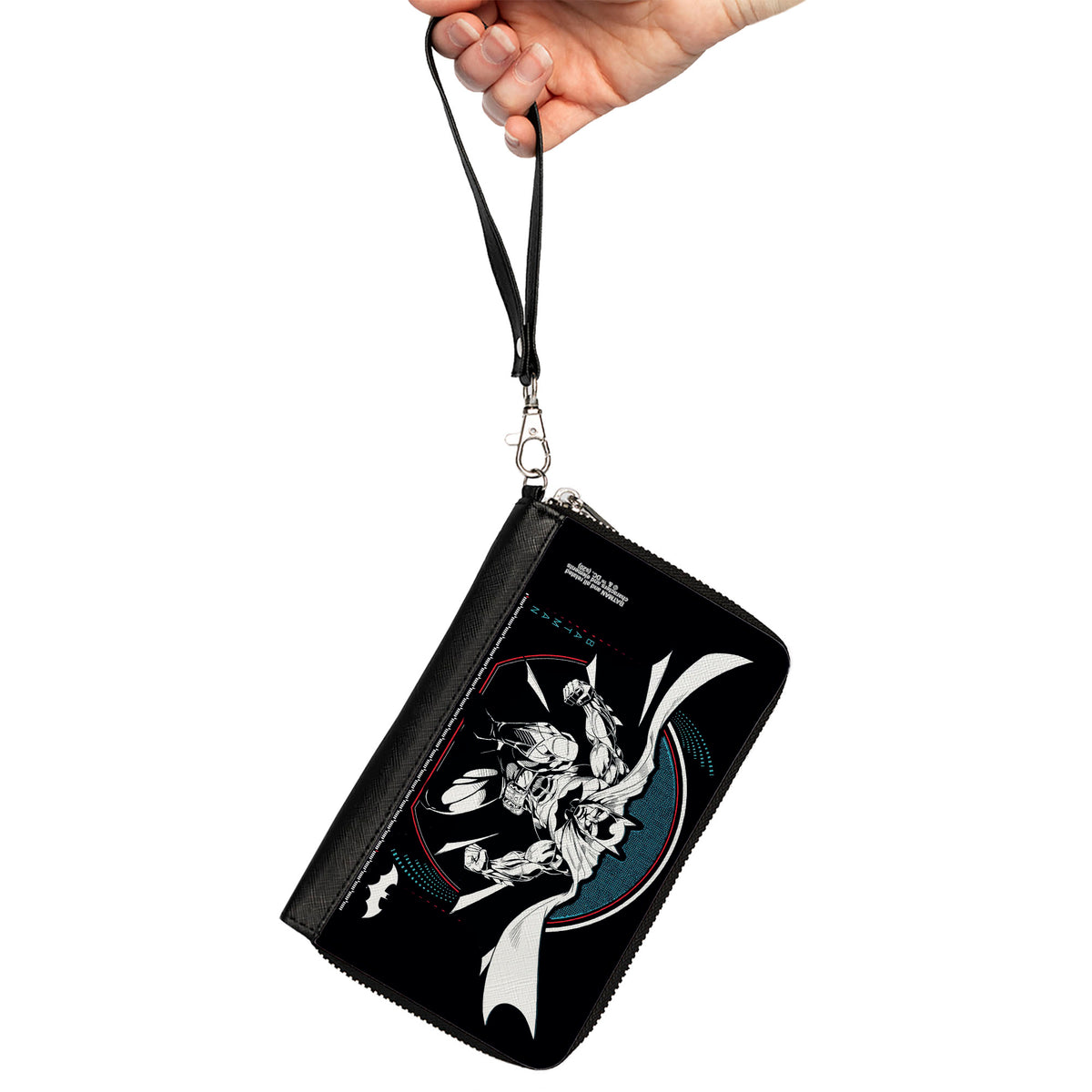 Women's PU Zip Around Wallet Rectangle - Batman Crouching Tech Action Pose Black White Blue Red Clutch Zip Around Wallets DC Comics   