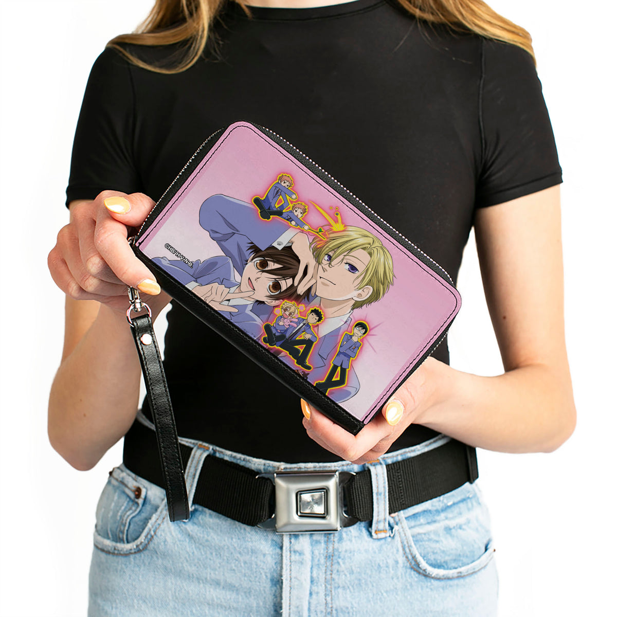 PU Zip Around Wallet Rectangle - Ouran High School Host Club Character Group Pose Pinks Clutch Zip Around Wallets Ouran High School Host Club