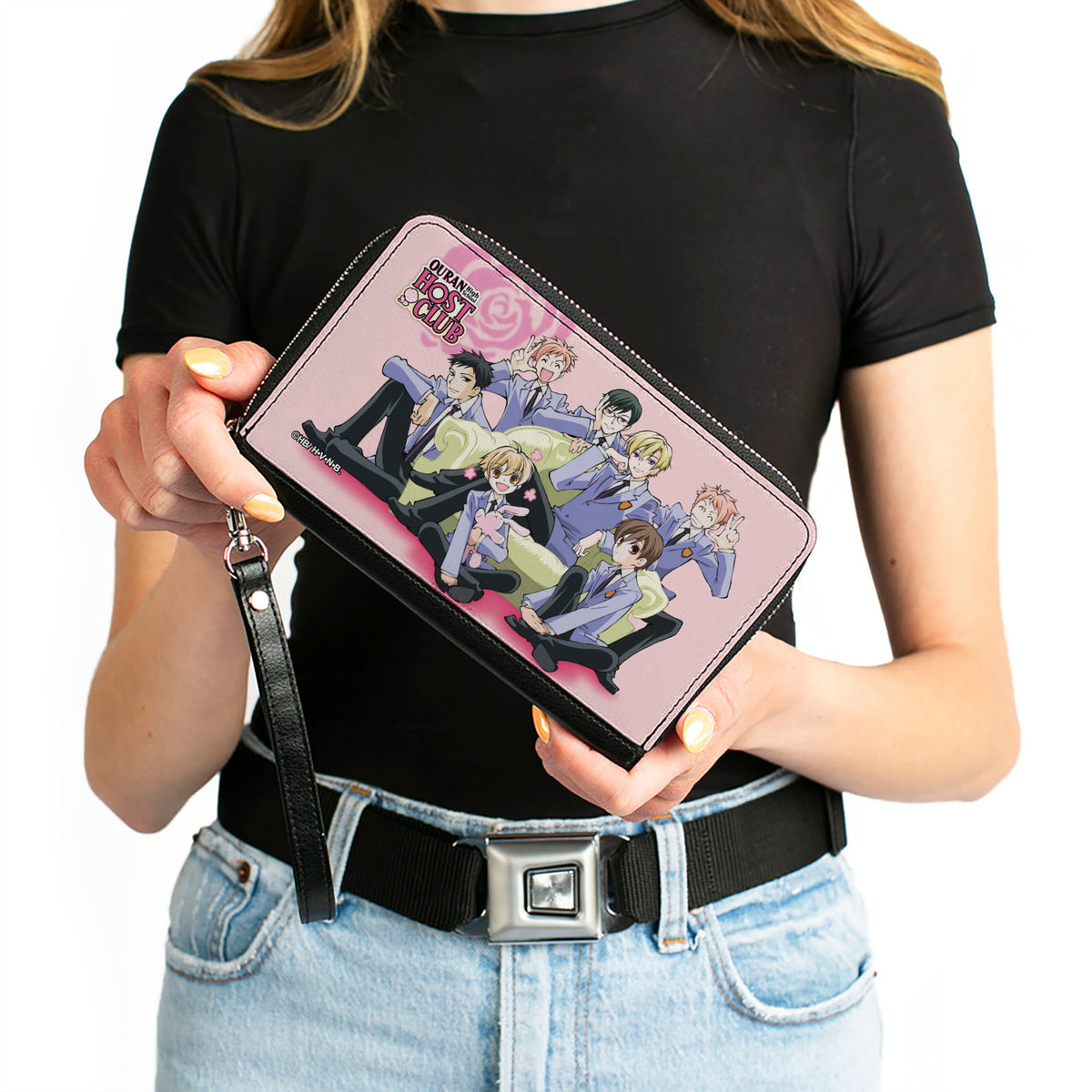 PU Zip Around Wallet Rectangle - Ouran High School Host Club Sitting Group Pose Pinks Clutch Zip Around Wallets Ouran High School Host Club