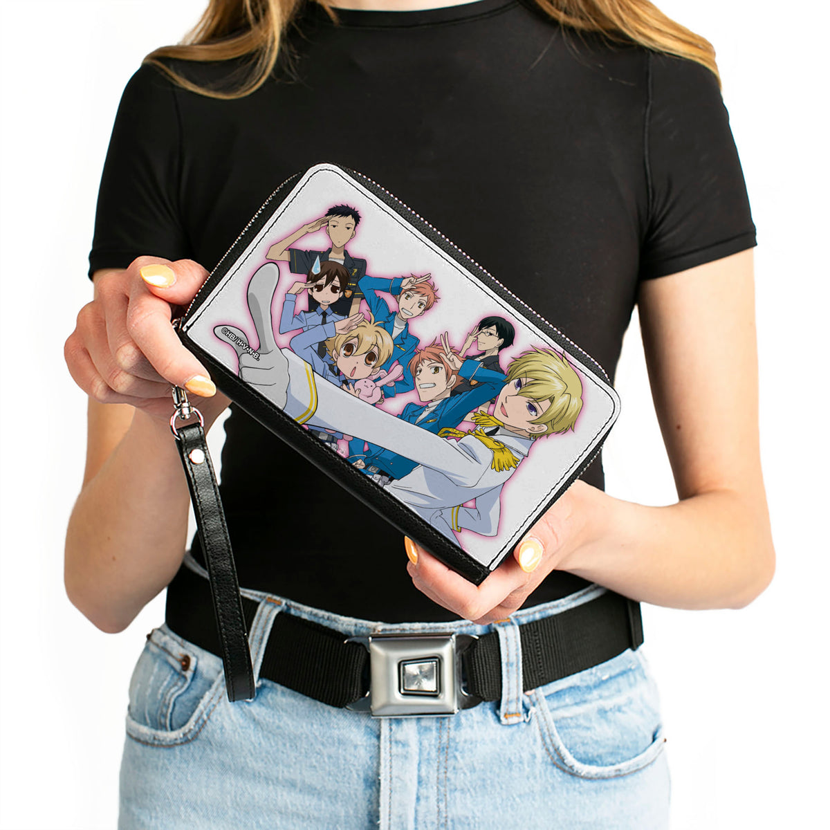 PU Zip Around Wallet Rectangle - Ouran High School Host Club Salute Group Pose White Clutch Zip Around Wallets Ouran High School Host Club