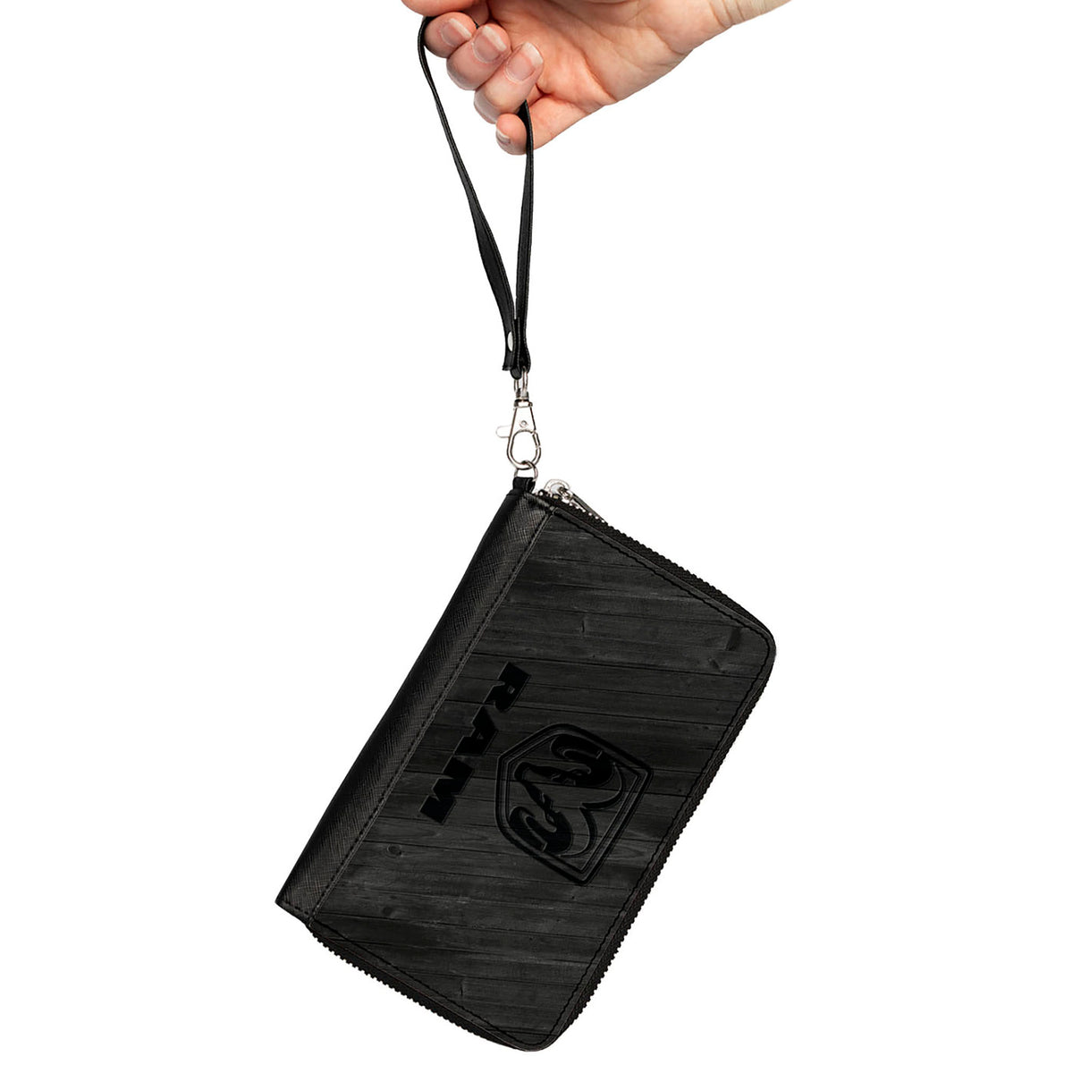 PU Zip Around Wallet Rectangle - RAM Logo Wood Grain Grays Clutch Zip Around Wallets Ram   