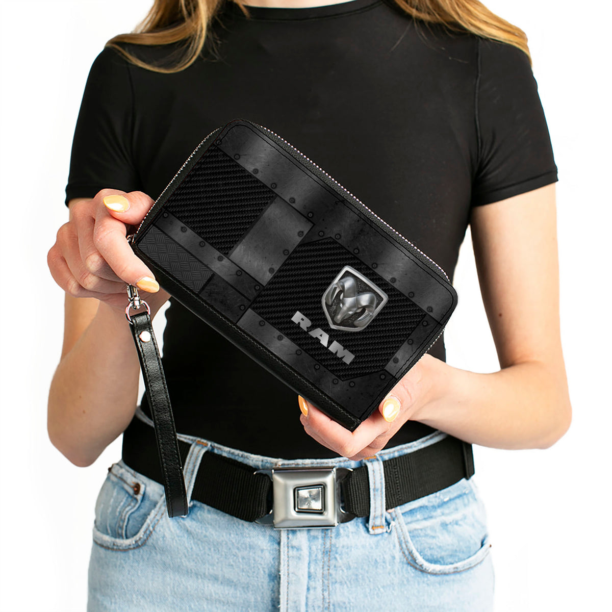 PU Zip Around Wallet Rectangle - RAM Logo Armor Black/Grays Clutch Zip Around Wallets Ram   