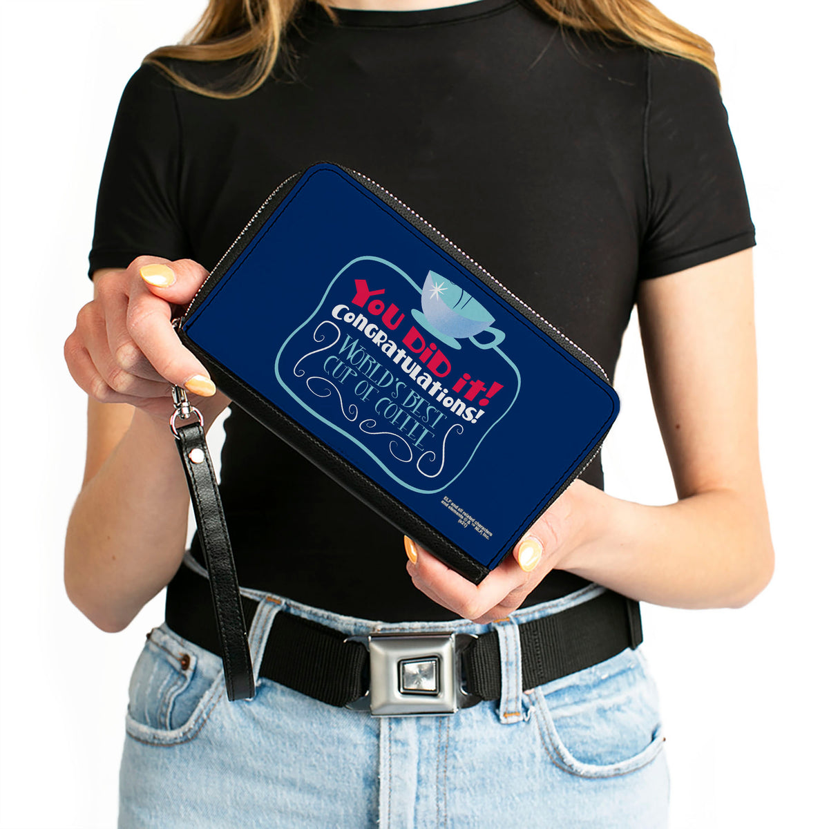 Women's PU Zip Around Wallet Rectangle - Elf Quote YOU DID IT! Coffee Quote Blue Red White Clutch Zip Around Wallets Elf