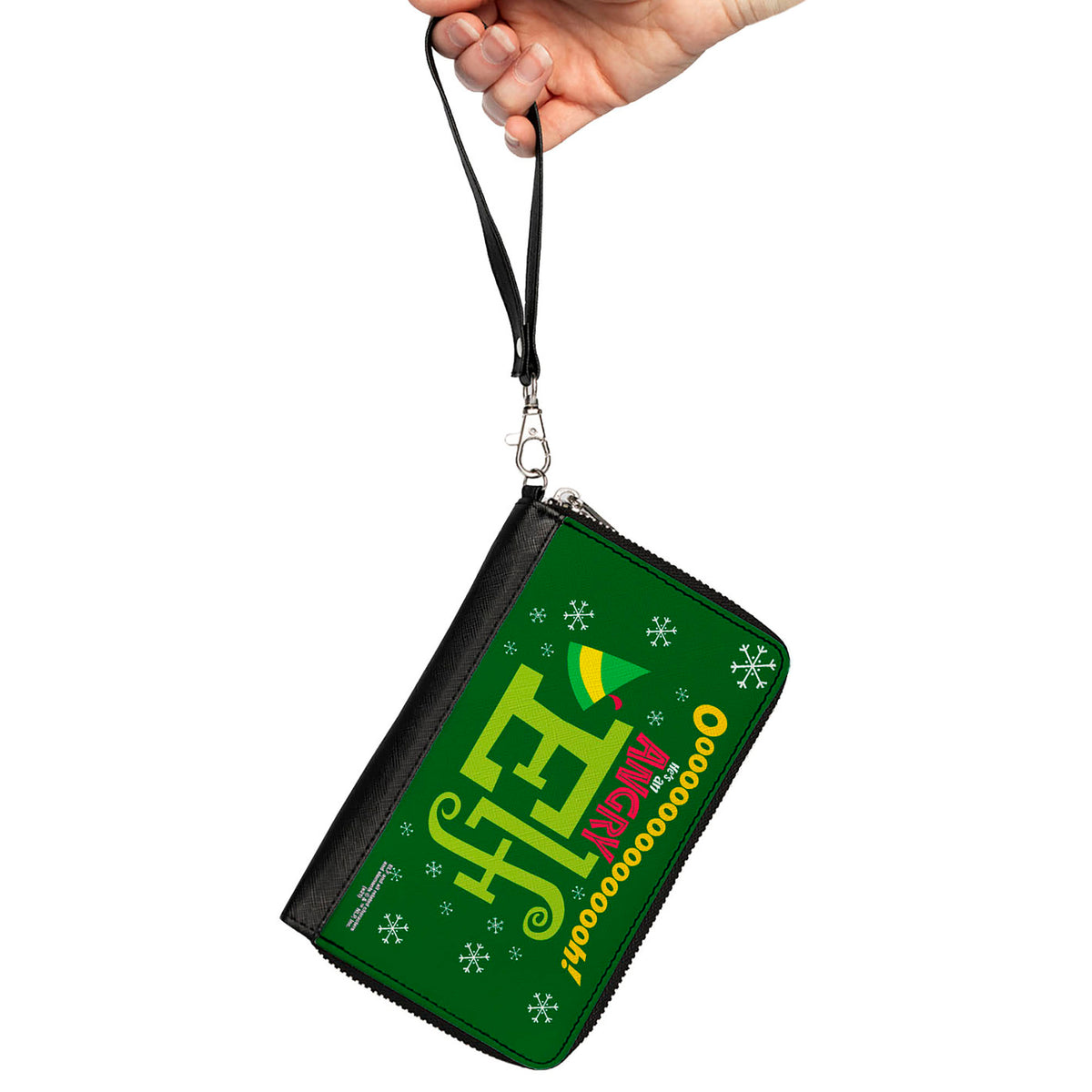 Women's PU Zip Around Wallet Rectangle - Elf OH HE'S AN ANGRY ELF Quote Greens Yellow Red Clutch Zip Around Wallets Elf