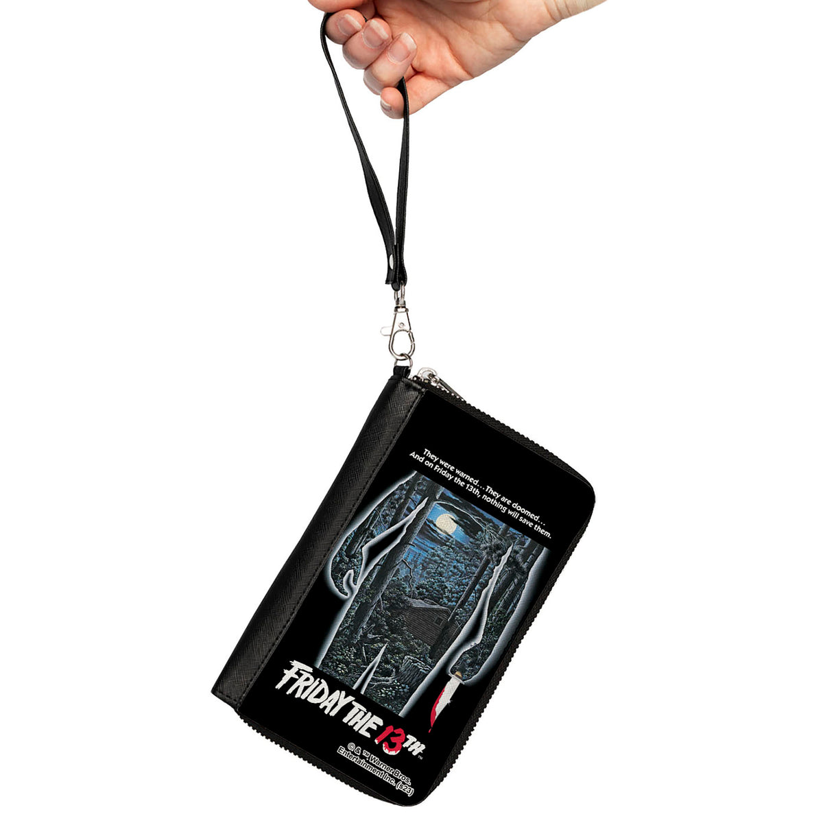 PU Zip Around Wallet Rectangle - FRIDAY THE 13TH Jason Crystal Lake Cabin Silhouette Movie Pose Clutch Zip Around Wallets Friday the 13th