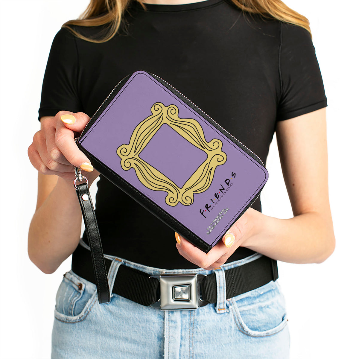 Women's PU Zip Around Wallet Rectangle - Friends Monica's Peephole Frame Lavender Yellow Clutch Zip Around Wallets Friends   