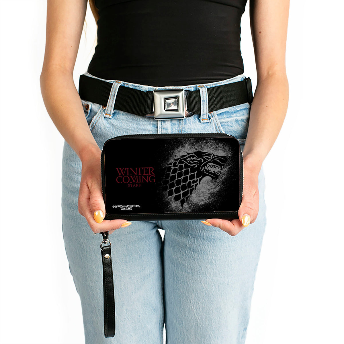 PU Zip Around Wallet Rectangle - Game of Thrones House Stark Sigil WINTER IS COMING STARK Black/Gray/Red Clutch Zip Around Wallets Game of Thrones   