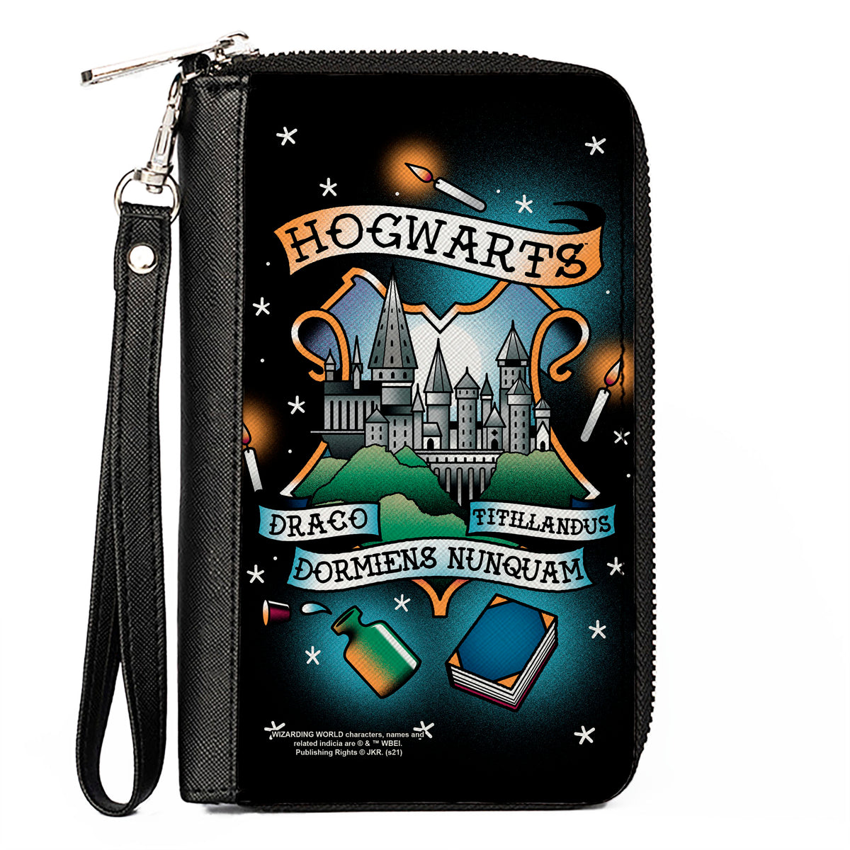 Women's PU Zip Around Wallet Rectangle - Harry Potter HOGWARTS Motto Tattoo Black Clutch Zip Around Wallets Harry Potter