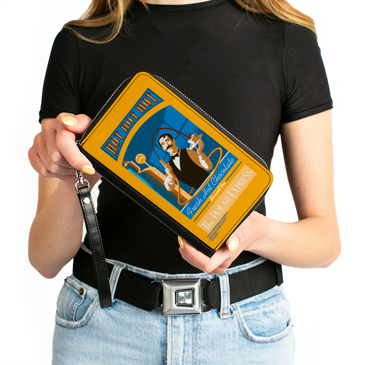 Women's PU Zip Around Wallet Rectangle - THE POLAR EXPRESS Hot Chocolate Waiter Yellows Blues Red Clutch Zip Around Wallets The Polar Express