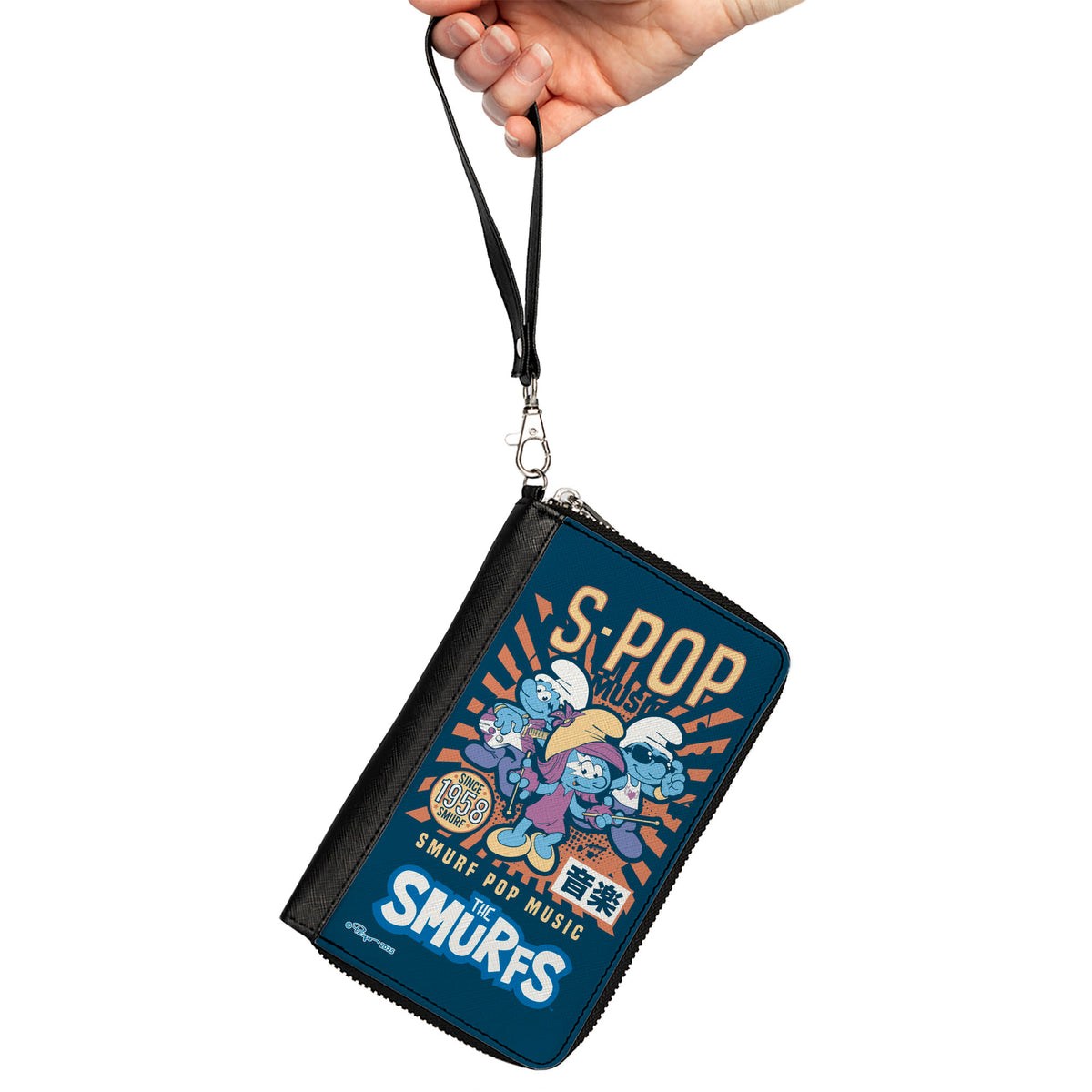 PU Zip Around Wallet Rectangle - THE SMURFS S-POP Music Manga Art Scene Series Blues Clutch Zip Around Wallets The Smurfs