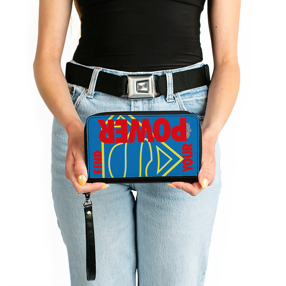 Women's PU Zip Around Wallet Rectangle - Superman Shield FIND YOUR POWER Blue Yellow Red Clutch Zip Around Wallets DC Comics   