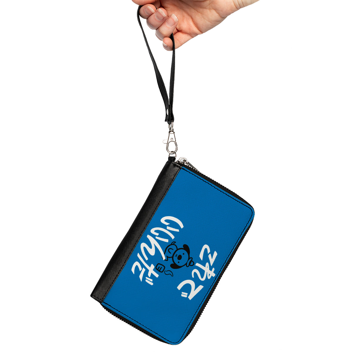 PU Zip Around Wallet Rectangle - This is Fine Japanese Question Hound Flame Blue/Black/White Clutch Zip Around Wallets This is Fine