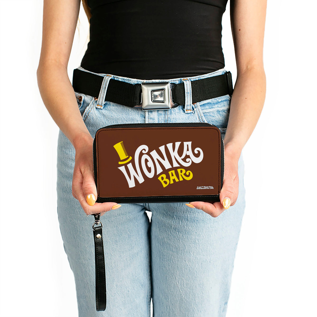 PU Zip Around Wallet Rectangle - Willy Wonka and the Chocolate Factory WONKA BAR Logo Brown Yellow White Clutch Zip Around Wallets Willy Wonka and the Chocolate Factory