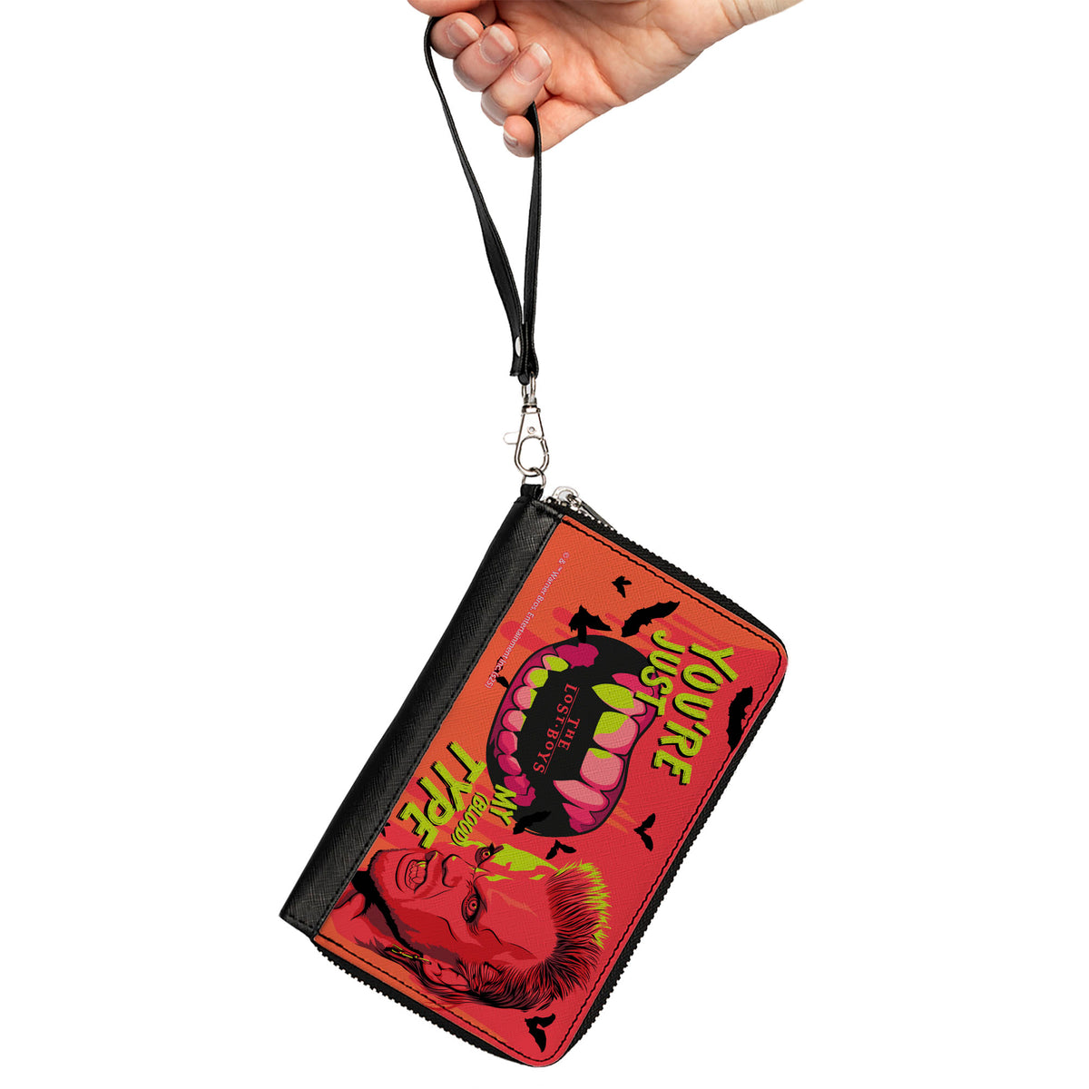 PU Zip Around Wallet Rectangle - The Lost Boys David Face YOU'RE JUST MY BLOOD TYPE Reds/Yellows Clutch Zip Around Wallets The Lost Boys