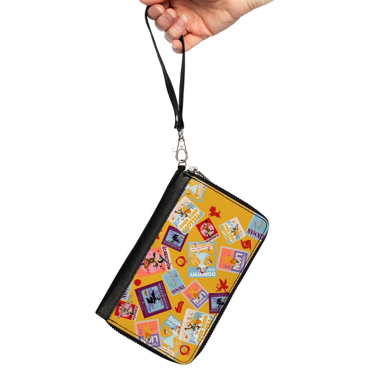 PU Zip Around Wallet Rectangle - The Wizard of Oz Characters Scenes and Icons Collage Yellow Clutch Zip Around Wallets The Wizard of Oz