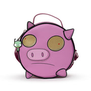 Nickelodeon Bag, Cross Body, Round, Invader Zim Piggy Close Up Applique with Embroidery, Pink, Vegan Leather Crossbody Bags Nickelodeon   