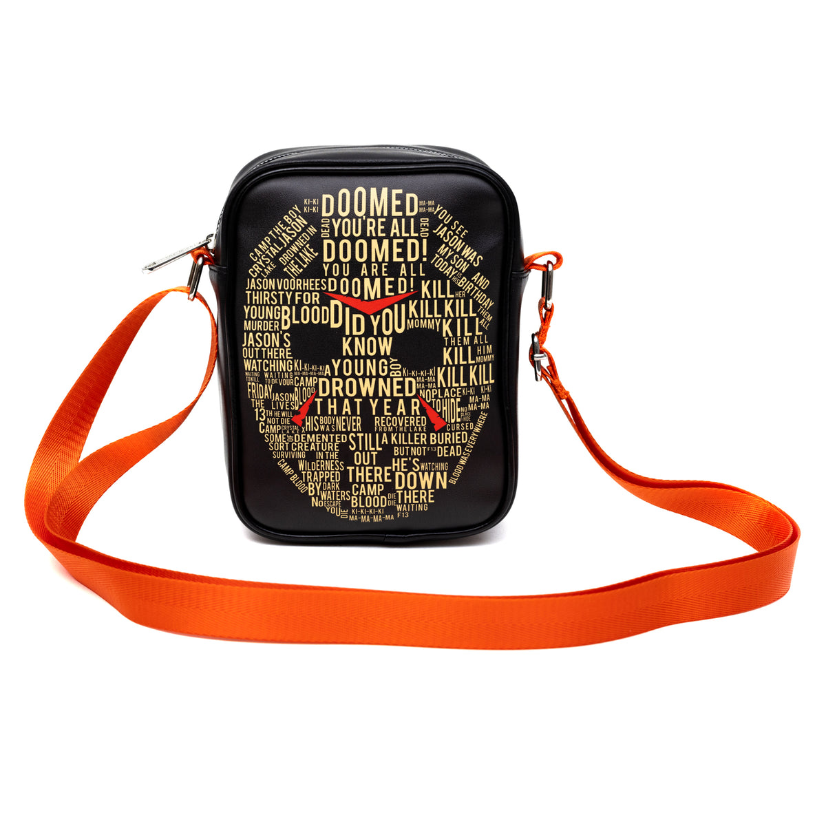 Horror Movies Vegan Leather Cross Body Backpack for Men and Women with Adjustable Strap, Friday the 13th Jason Hockey Mask Quotes Typography Black Crossbody Bags Friday the 13th