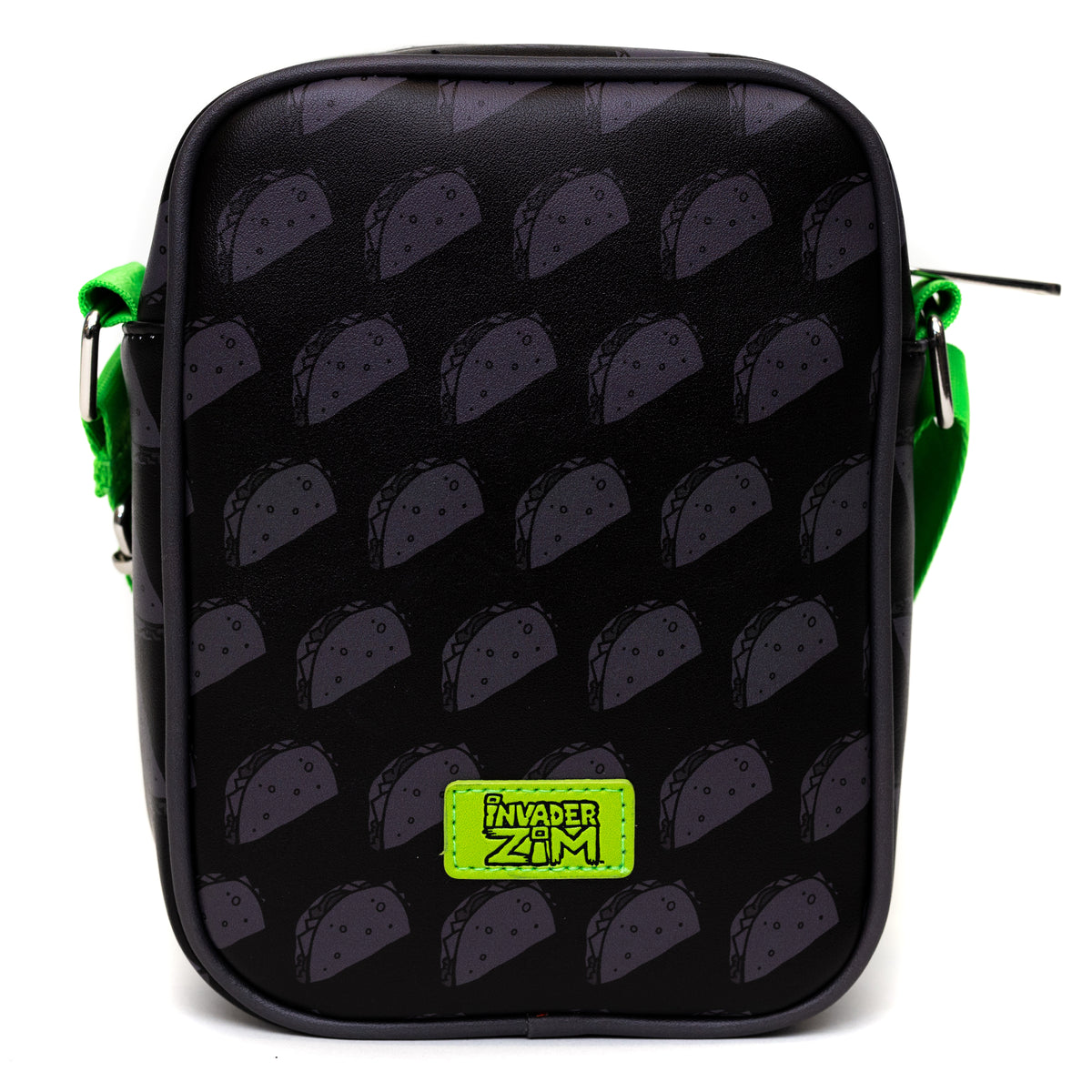 Nickelodeon Bag, Cross Body, Invader Zim GIR Taco Pose With Taco Print Black Gray, Vegan Leather Crossbody Bags Nickelodeon   