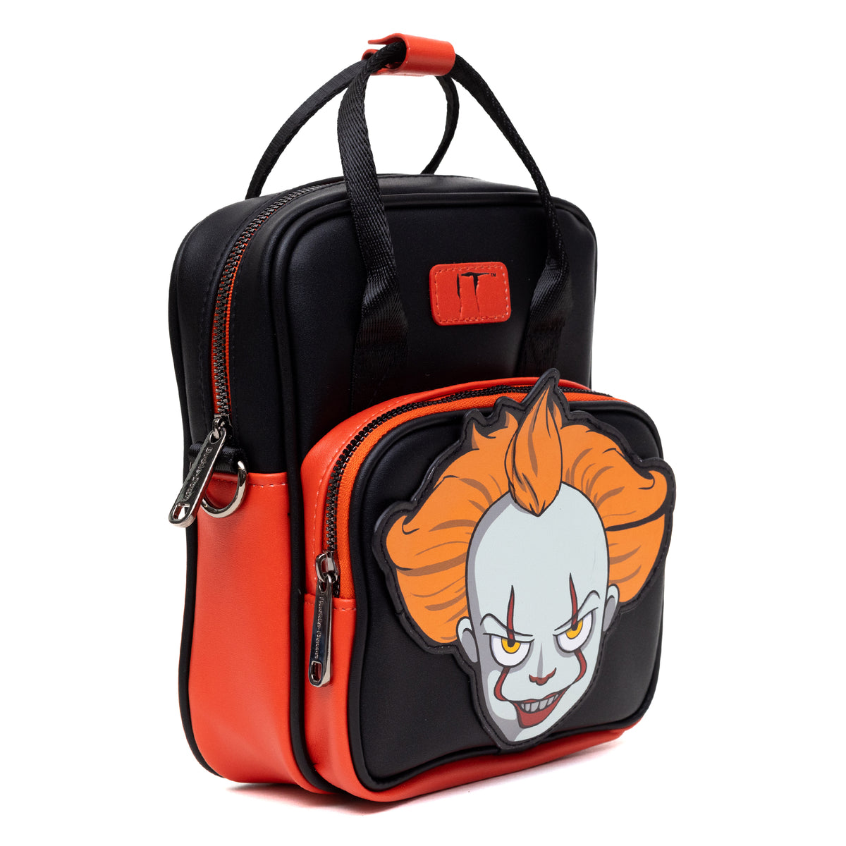 Horror Movies Vegan Leather Cross Body Backpack for Men and Women with Adjustable Strap, It Pennywise Smiling Face Applique Crossbody Bags IT