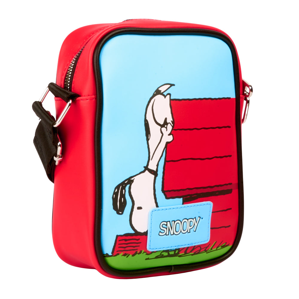 Peanuts Bag, Crossbody, Snoopy Dog House Poses, Light Blue, Vegan Leather Crossbody Bags Peanuts