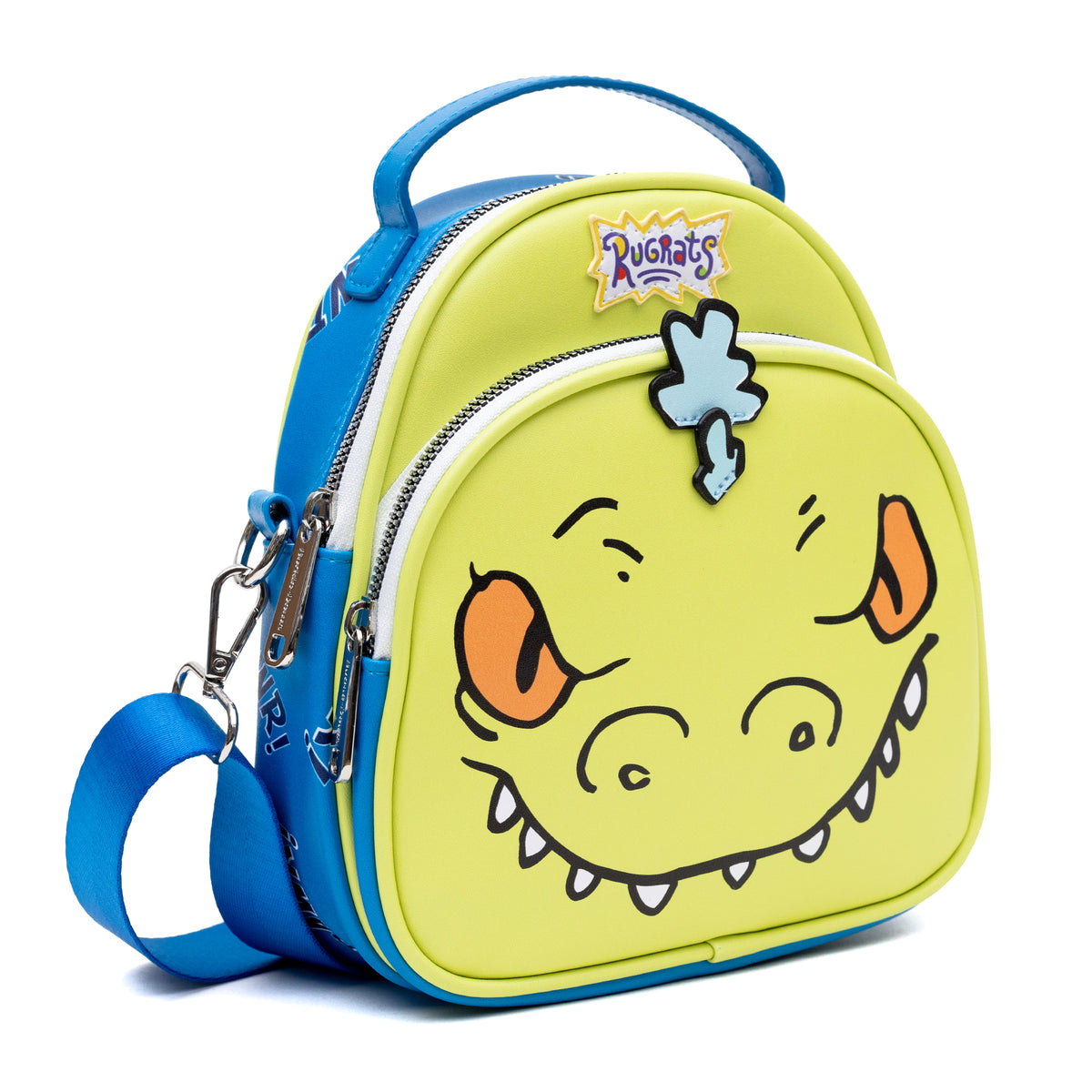 Nickelodeon Vegan Leather Cross Body Bag, Rugrats Reptar Character Close Up Applique with Rawr Text Crossbody Bags Nickelodeon   