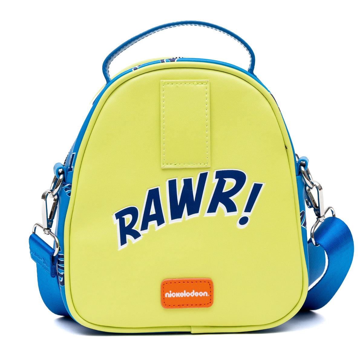 Nickelodeon Vegan Leather Cross Body Bag, Rugrats Reptar Character Close Up Applique with Rawr Text Crossbody Bags Nickelodeon   