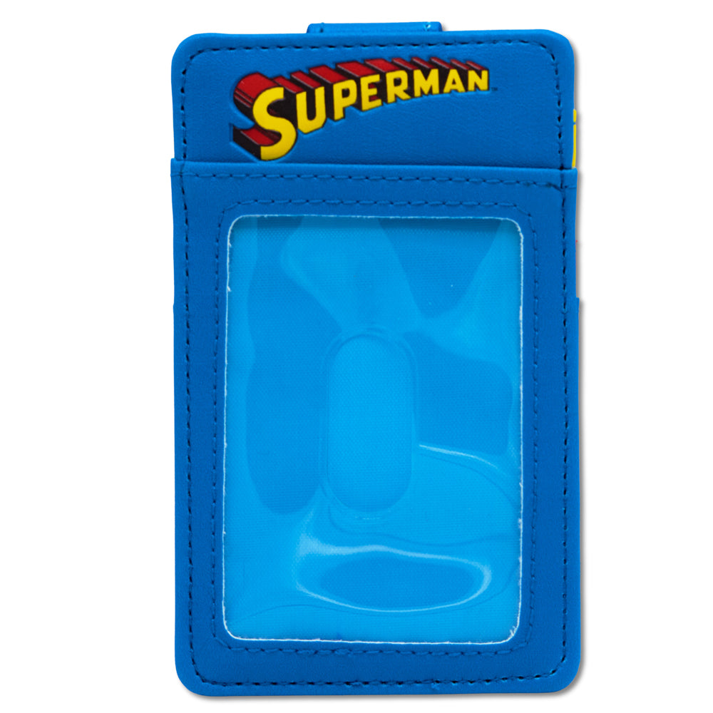 DC Comics Wallet, Character Wallet ID Card Holder, Superman Super Shield Logo Blue, Vegan Leather Mini ID Wallets DC Comics