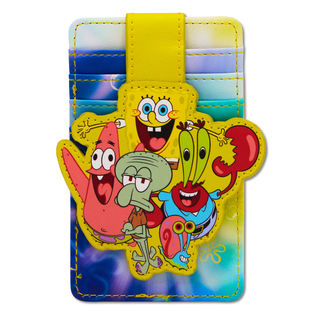 SpongeBob SquarePants Wallet, Character Wallet ID Card Holder, SpongeBob SquarePants Five Character Group Pose, Vegan Leather Mini ID Wallets SpongeBob SquarePants