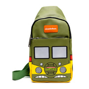 Nickelodeon Vegan Leather Crossbody Sling Bag, Teenage Mutant Ninja Turtles Party Van Close Up, Olive Green, 7" x 14" Crossbody Bags Nickelodeon   