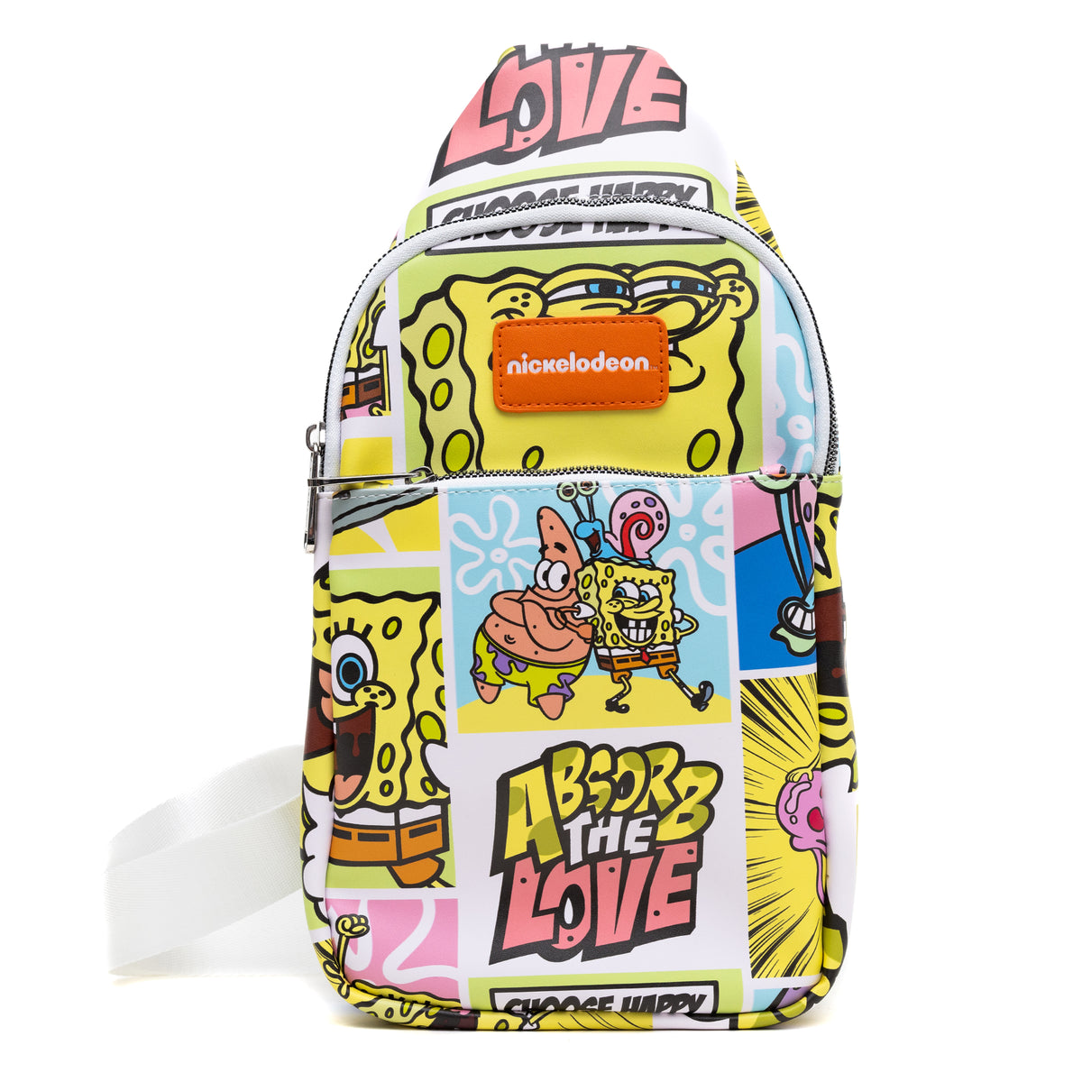 Nickelodeon Vegan Leather Crossbody Sling Bag, SpongeBob SquarePants and Friends Character Blocks, 7" x 14" Crossbody Bags Nickelodeon   