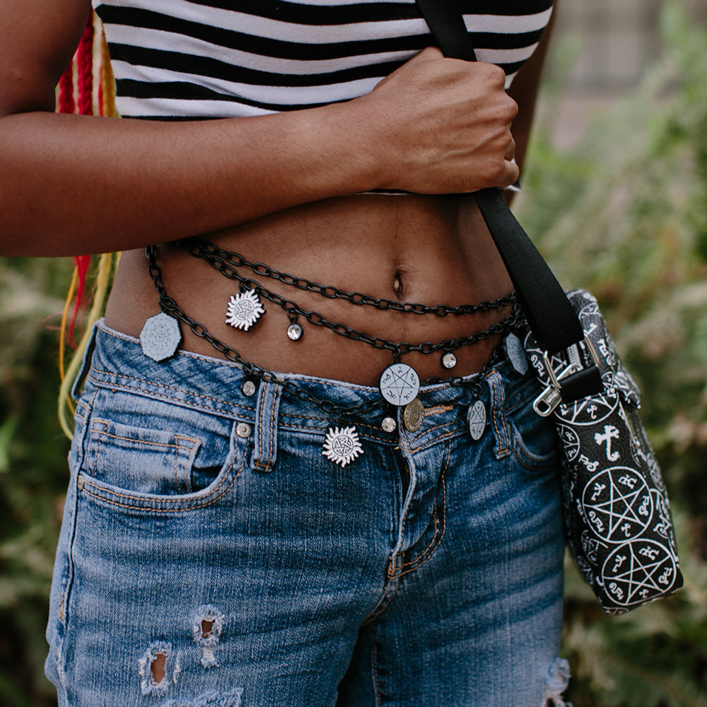 Metal Chain Belt - Black Chain with Supernatural Television Series Charms Metal Chain Belts Supernatural   