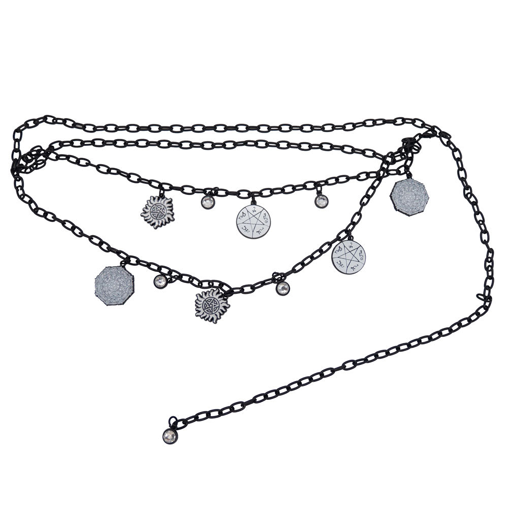 Metal Chain Belt - Black Chain with Supernatural Television Series Charms Metal Chain Belts Supernatural   