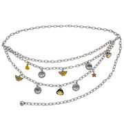 Metal Chain Belt - Silver Chain with Wonder Woman Chibi Face and Logo Charms Metal Chain Belts DC Comics   