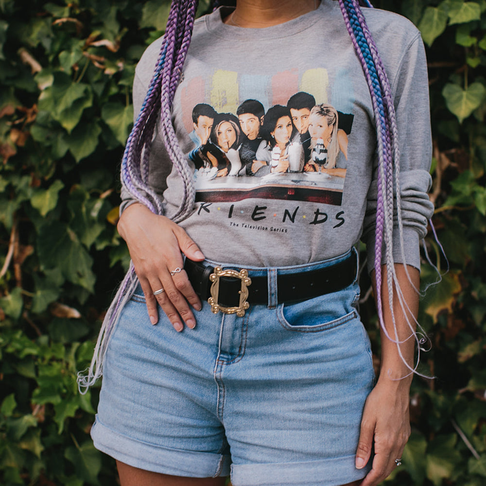 Friends Monica's Peephole Frame Gold Cast Buckle - Black PU Strap Belt Cast Buckle Belts Friends   