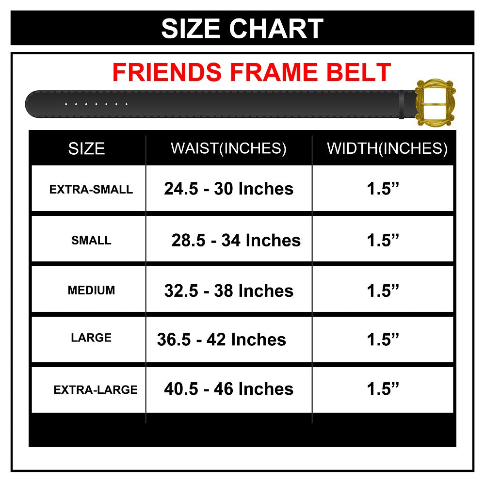 Friends Monica's Peephole Frame Gold Cast Buckle - Black PU Strap Belt Cast Buckle Belts Friends   