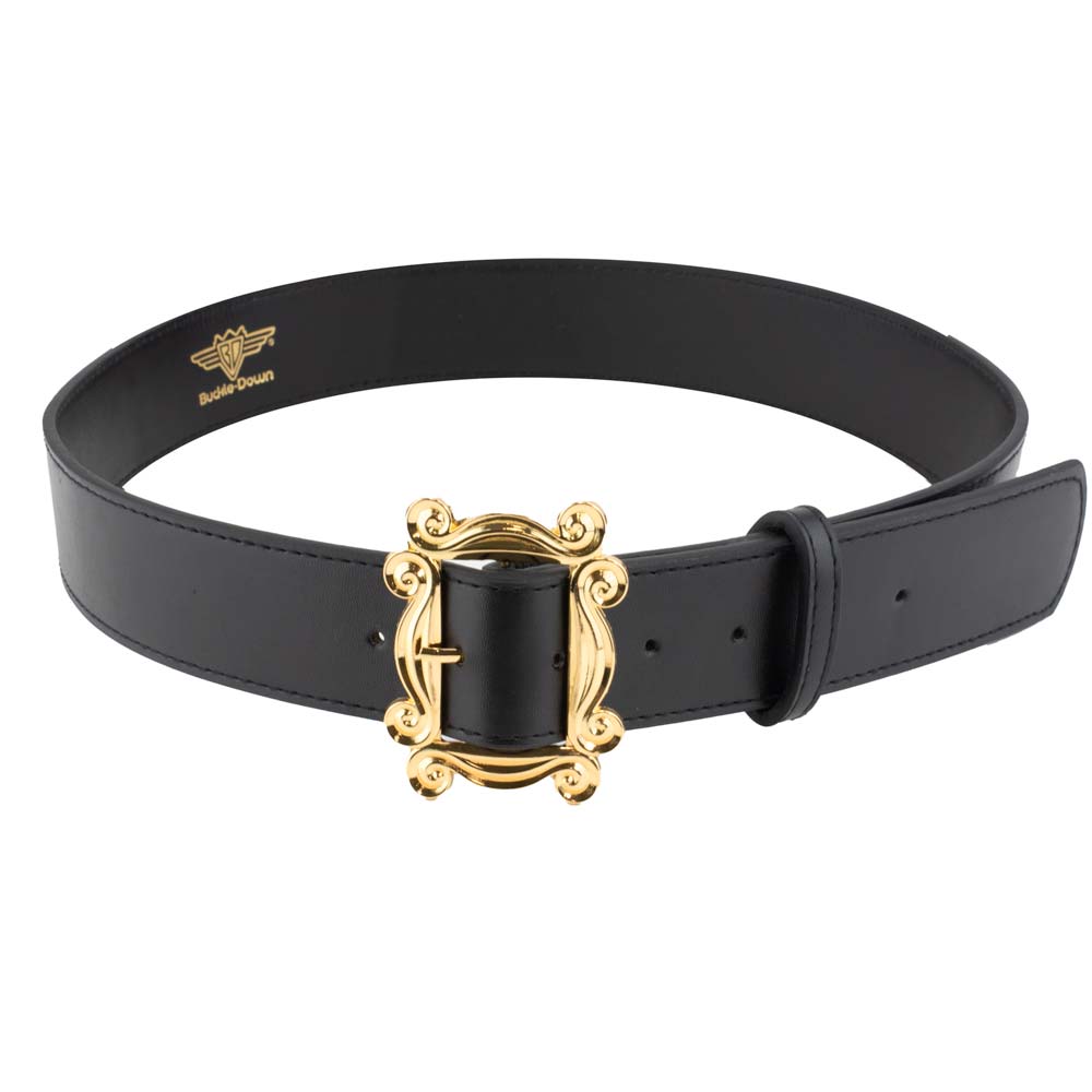 Friends Monica's Peephole Frame Gold Cast Buckle - Black PU Strap Belt Cast Buckle Belts Friends   