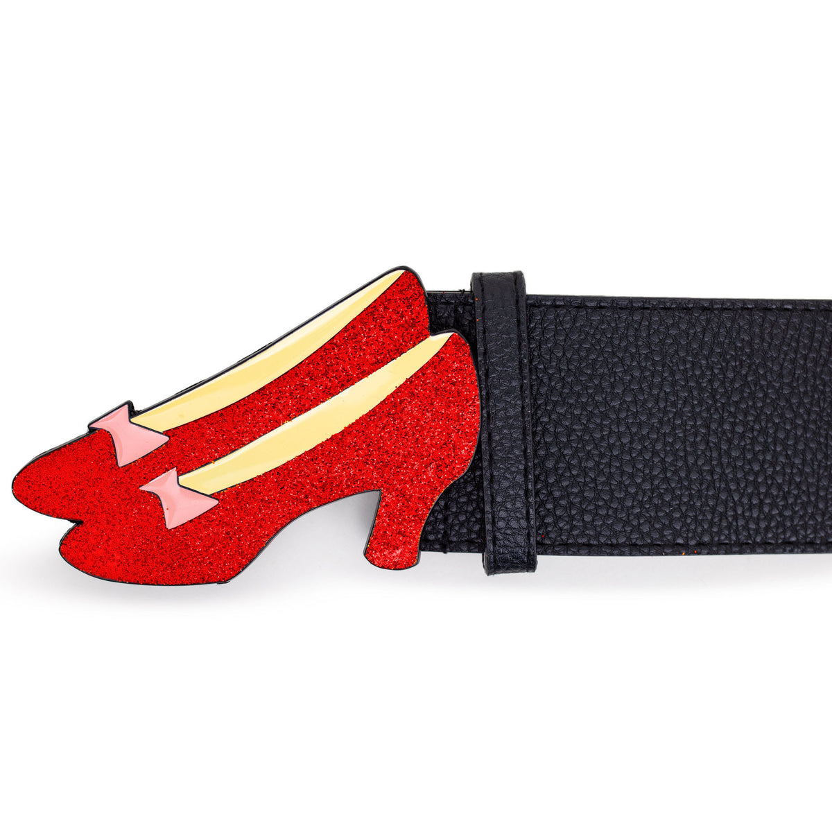 The Wizard of Oz Dorothy's Ruby Red Glitter Slippers Enamel Cast Buckle - Black PU Strap Belt Cast Buckle Belts The Wizard of Oz