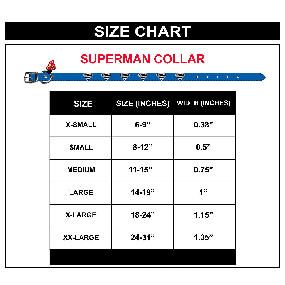 Vegan Leather Dog Collar - Superman Blue with Shield Embellishments & Metal Charm Dog Collars Vegan Leather DC Comics