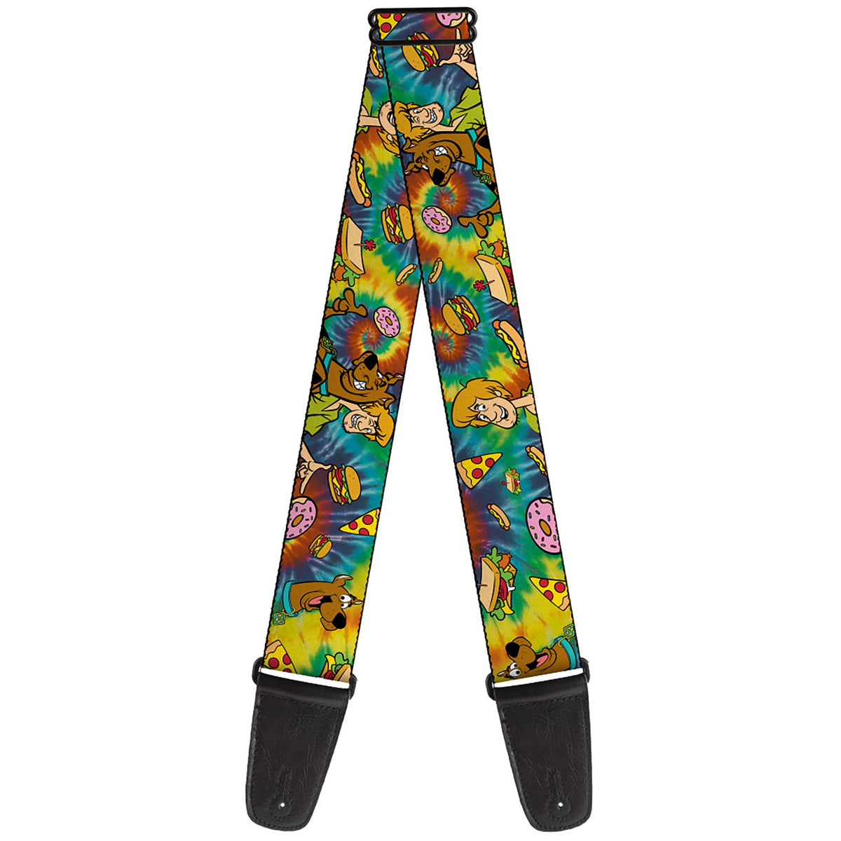 Guitar Strap - Scooby Doo and Shaggy Poses/Munchies Tie Dye Multi Color Guitar Straps Scooby Doo   