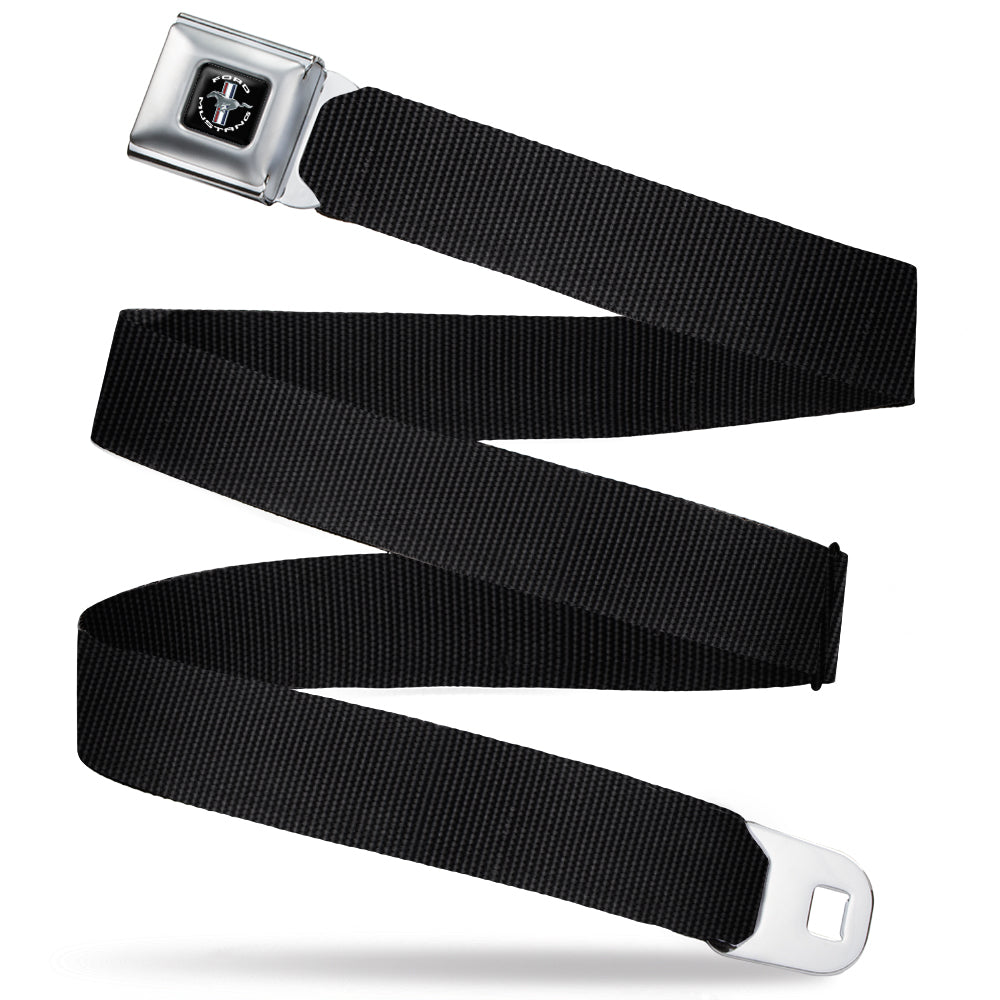 FORD MUSTANG Tri-Bar Logo Full Color Black/White/Silver/Red/Blue - 
 Seatbelt Belt - Black Webbing Seatbelt Belts Ford   