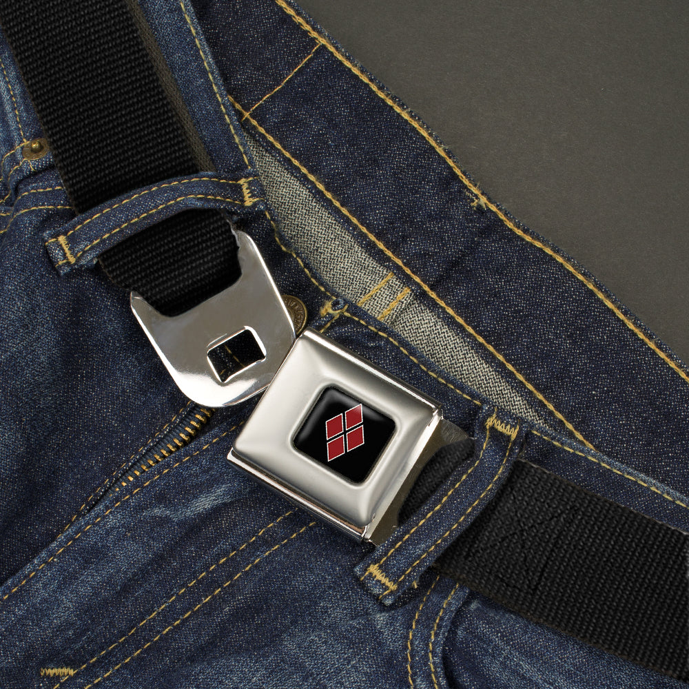 Harley Quinn Diamond Full Color Black/Red Seatbelt Belt - Black Webbing Seatbelt Belts DC Comics   
