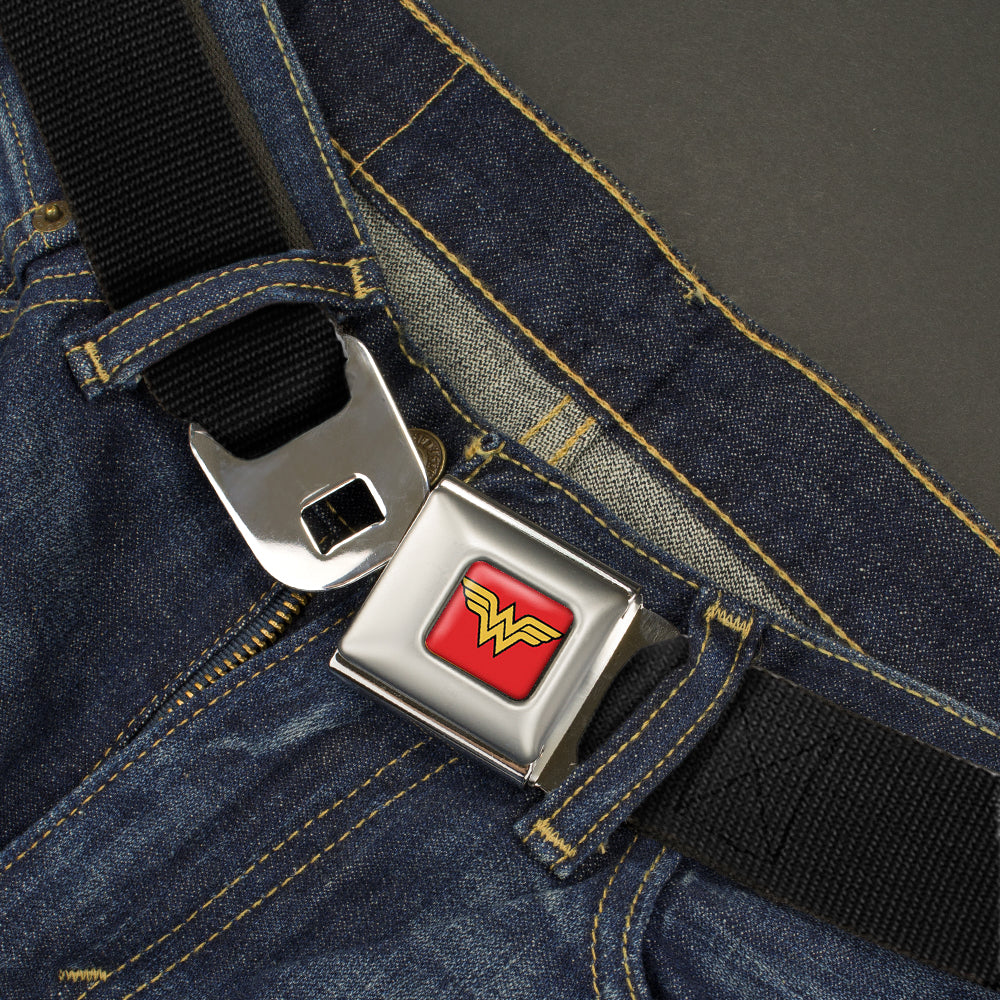 Wonder Woman Logo Full Color Red Seatbelt Belt - Black Webbing Seatbelt Belts DC Comics   