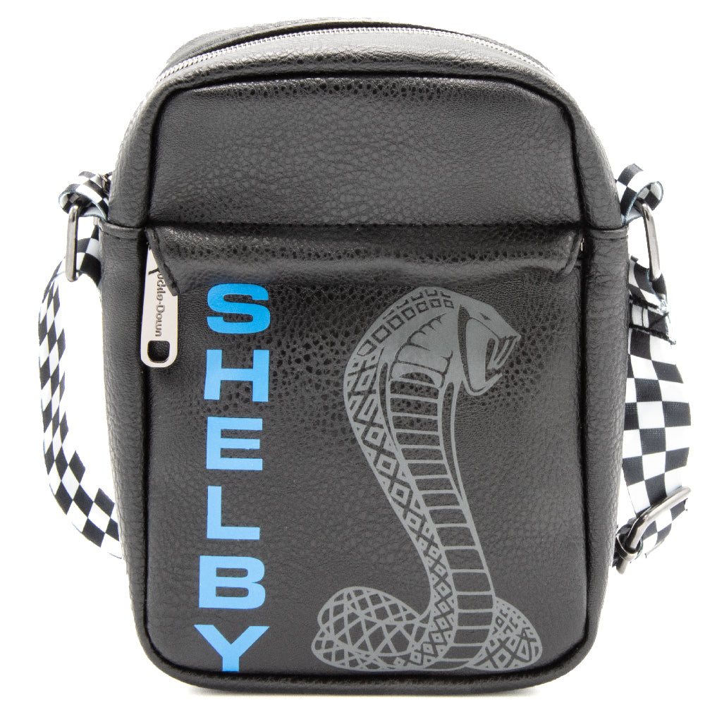 Crossbody Wallet - Carroll Shelby SHELBY Text Super Cobra Black Blue Gray Crossbody Bags Shelby