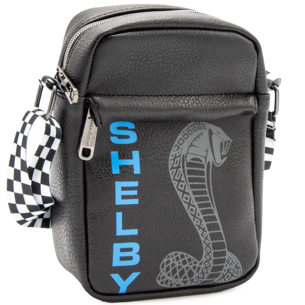Crossbody Wallet - Carroll Shelby SHELBY Text Super Cobra Black Blue Gray Crossbody Bags Shelby