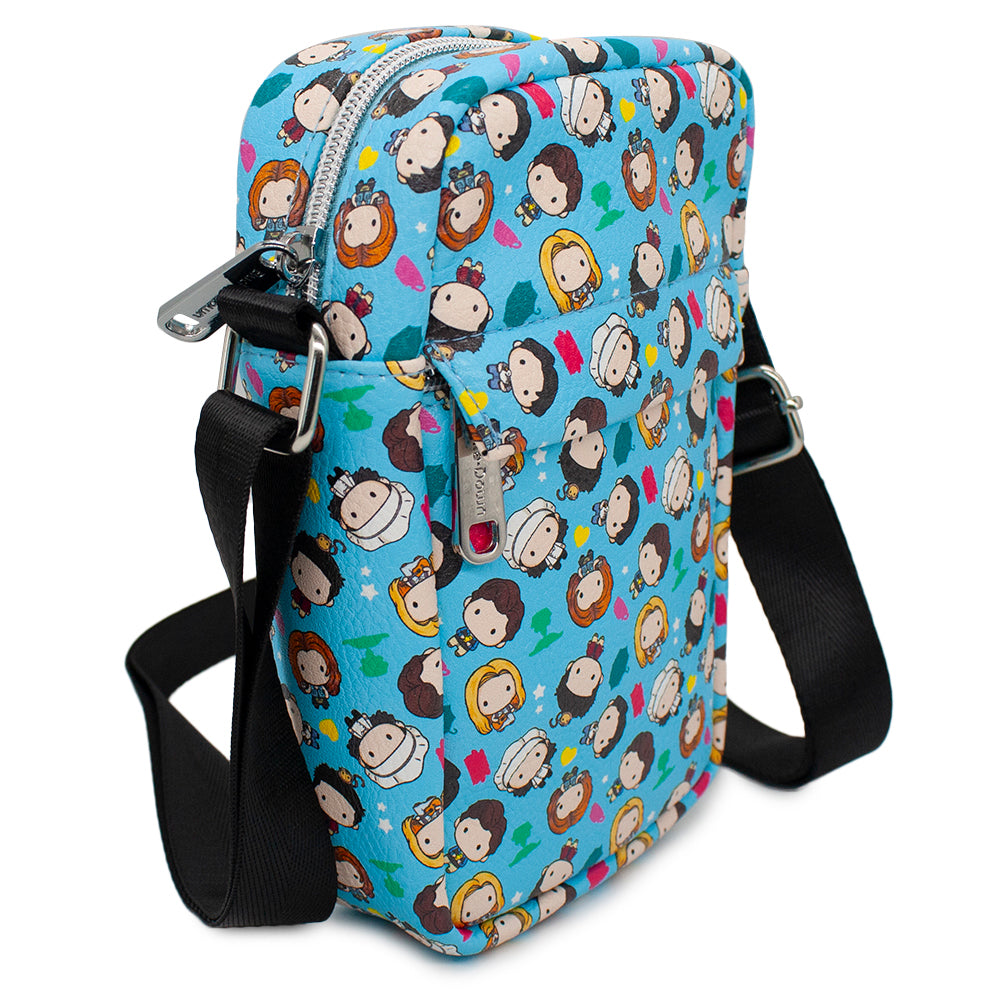Women's Crossbody Wallet - Friends Chibi Character Kids and Icons Scattered Blue Crossbody Bags Friends   
