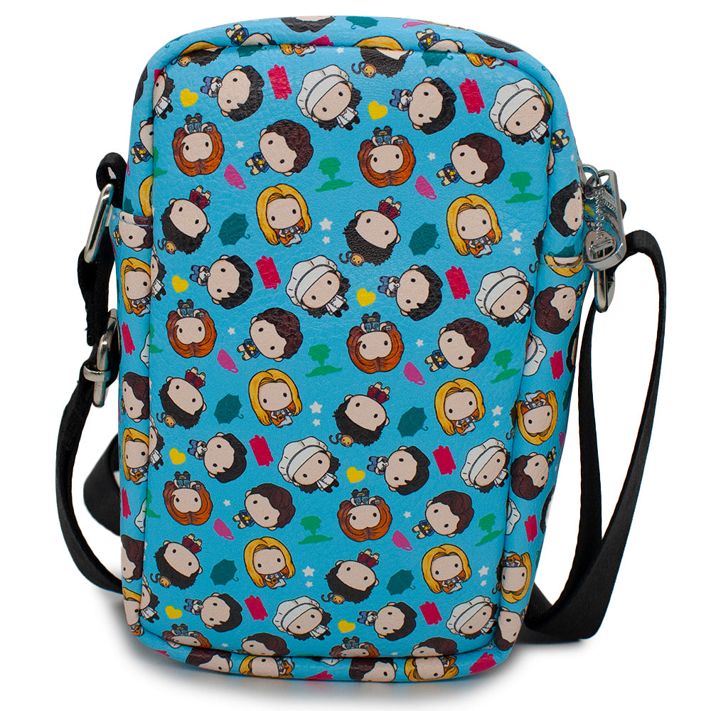 Women's Crossbody Wallet - Friends Chibi Character Kids and Icons Scattered Blue Crossbody Bags Friends   
