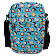 Women's Crossbody Wallet - Friends Chibi Character Kids and Icons Scattered Blue Crossbody Bags Friends   
