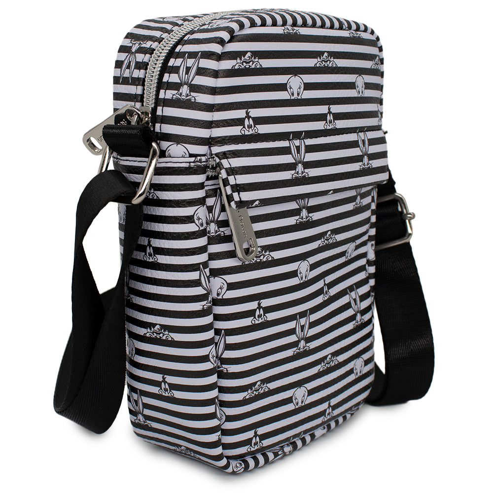 Women's Crossbody Wallet - Looney Tunes 4-Character Eyes Stripe White Black Crossbody Bags Looney Tunes   